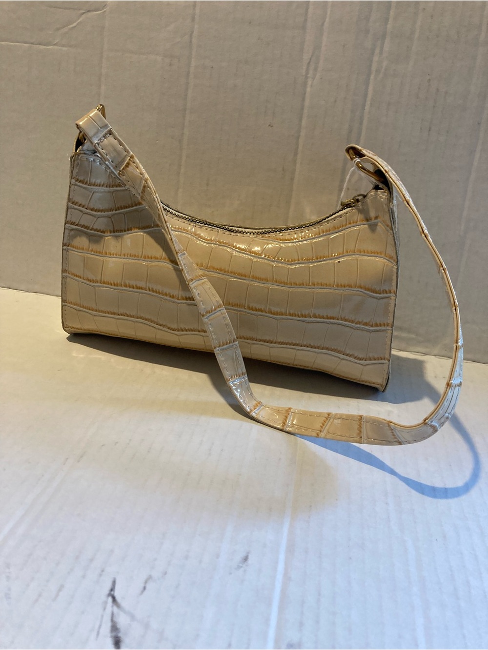 Beige Croc-Embossed Shoulder Bag - Stylish Women's Handbag